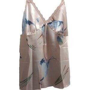 Women's Baby doll and short silk printed Pajama set pink blue size Medium